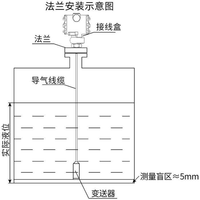 線纜投入式液位計法蘭安裝示意圖