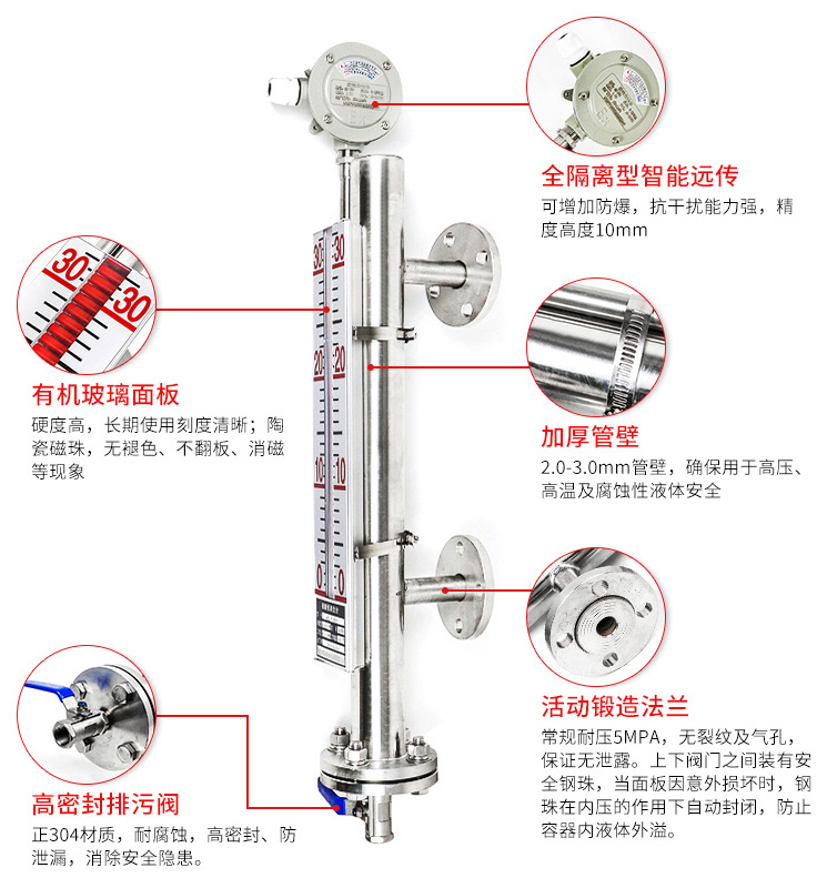 蒸汽夾套磁翻板液位計(jì)產(chǎn)品特點(diǎn)圖